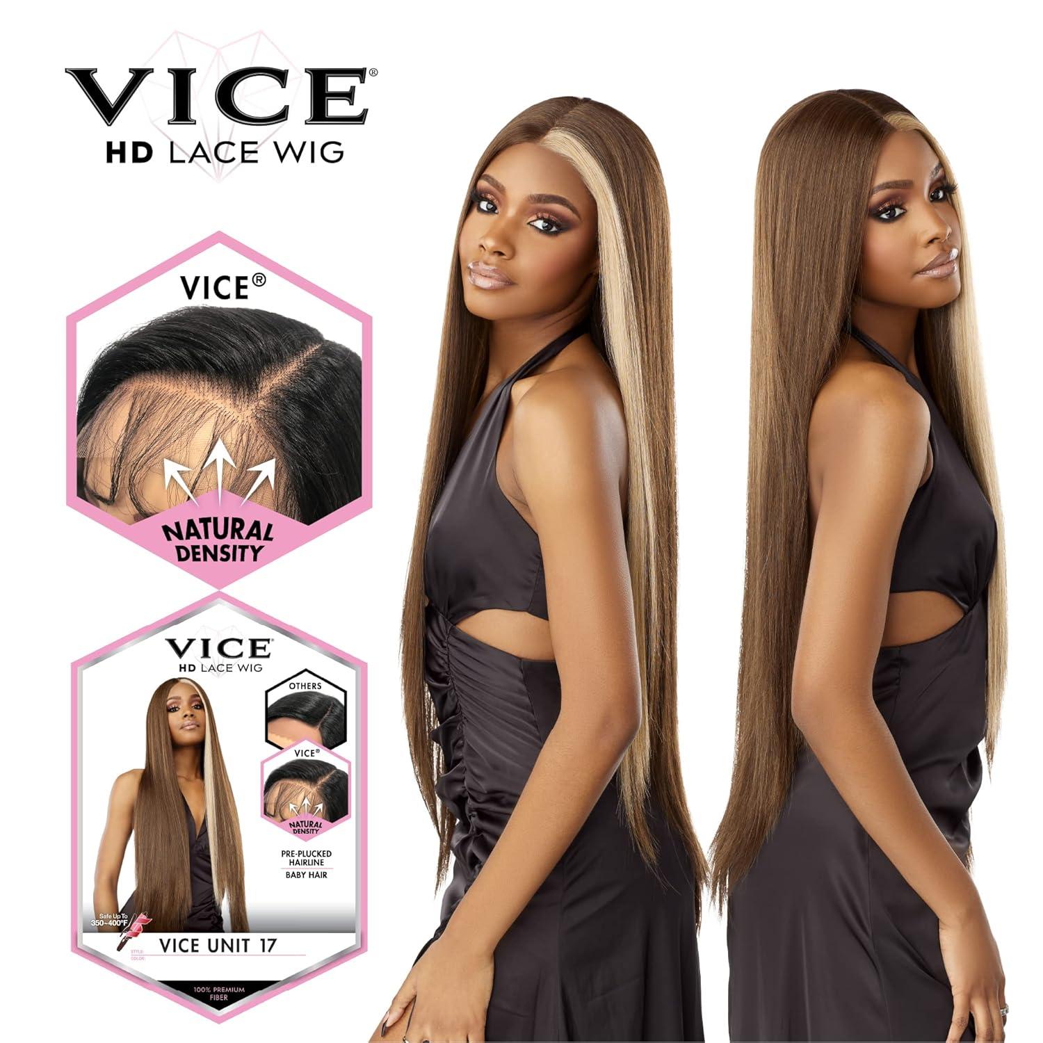 imageSensationnel Vice Lace Front Wigs Unit 17 5 Inch Deep Part Synthetic Preplucked Hairline 1B OFFBLACKCOLORBLOCK1B27