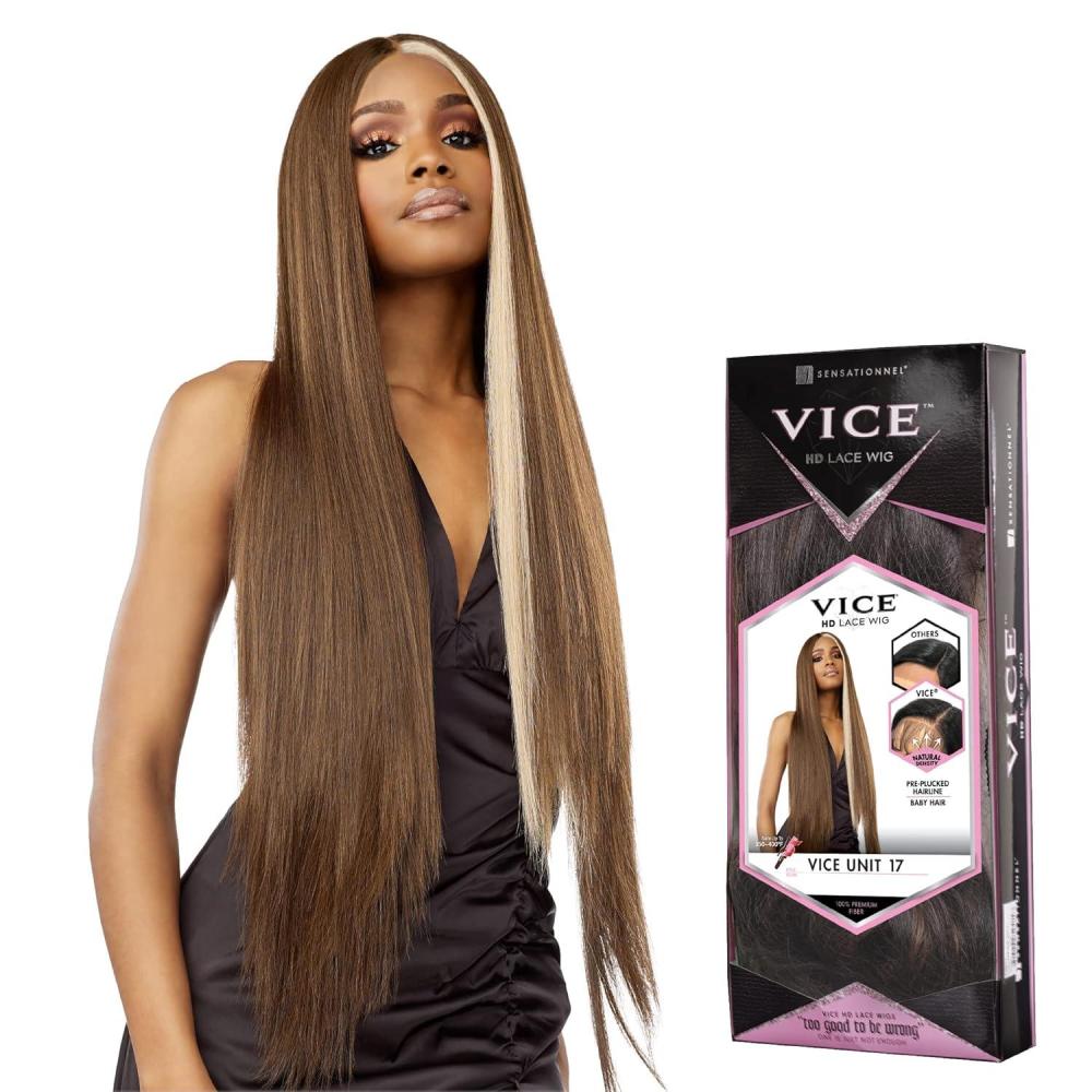 imageSensationnel Vice Lace Front Wigs Unit 17 5 Inch Deep Part Synthetic Preplucked Hairline 1B OFFBLACKTDHOTPINK