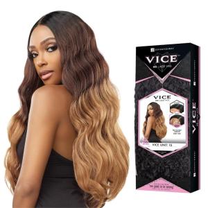 Sensationnel Vice Lace Front Wigs – Unit 15 5 Inch Deep Part Synthetic Preplucked Hairline (1 JETBLACK)(LT613/PINK)