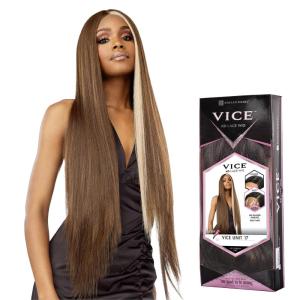 Sensationnel Vice Lace Front Wigs – Unit 17 5 Inch Deep Part Synthetic Preplucked Hairline (1B OFFBLACK)(HALFPIECEPLATINUM)
