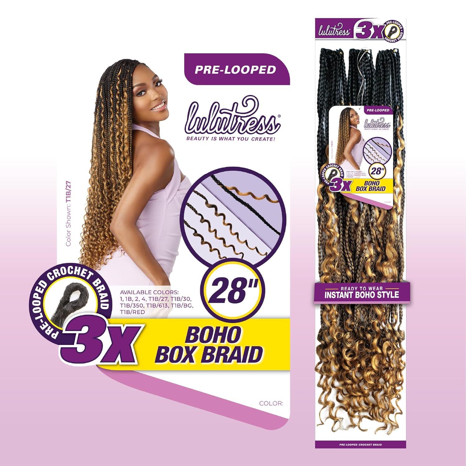 imageSensationnel Lulutress crochet braiding hair 3x boho box braid 28 inch pre made diy all kanekalon synthetic locs twists 1 pack 1 JETBLACKT1B350