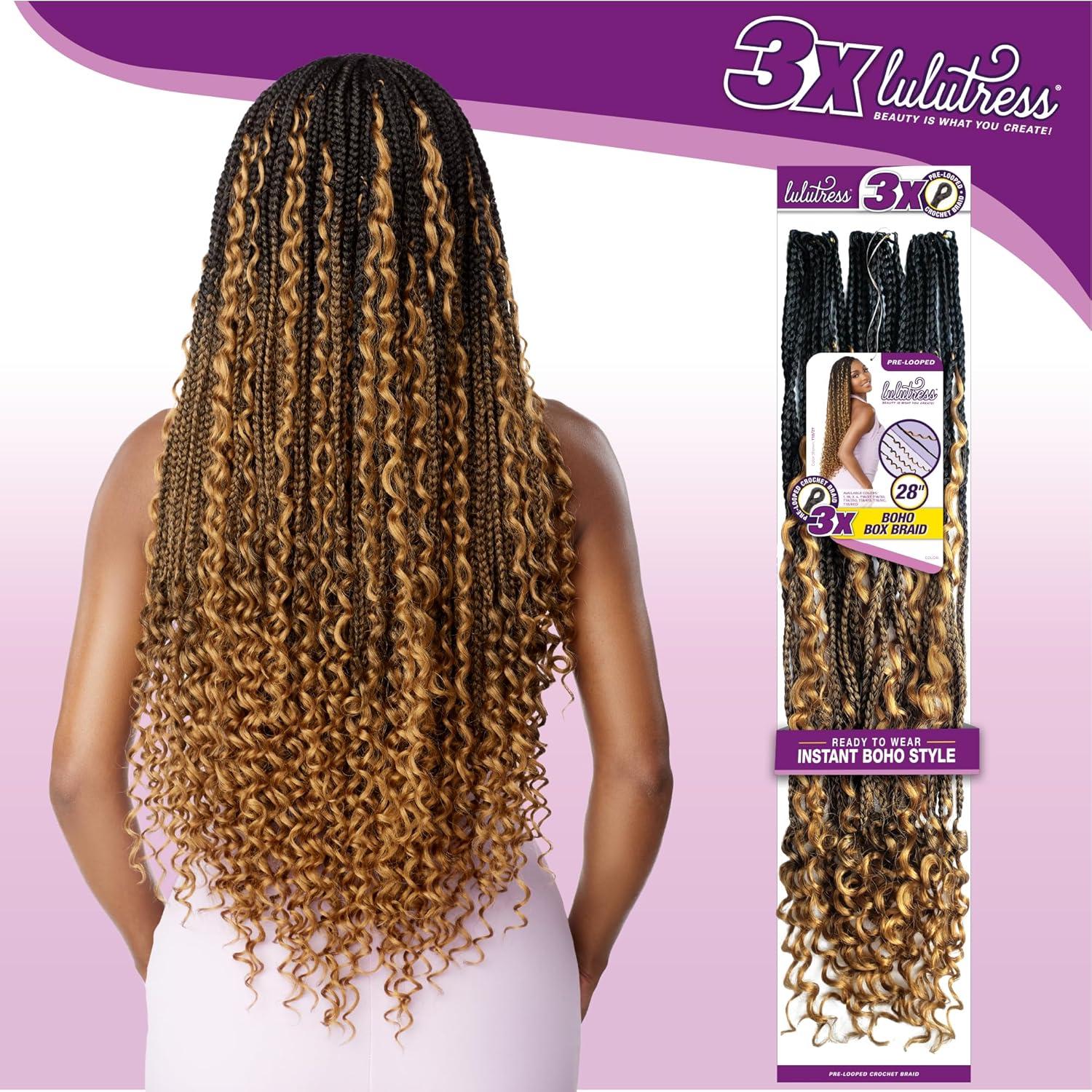 imageSensationnel Lulutress crochet braiding hair 3x boho box braid 28 inch pre made diy all kanekalon synthetic locs twists 1 pack 1 JETBLACKT1BRED
