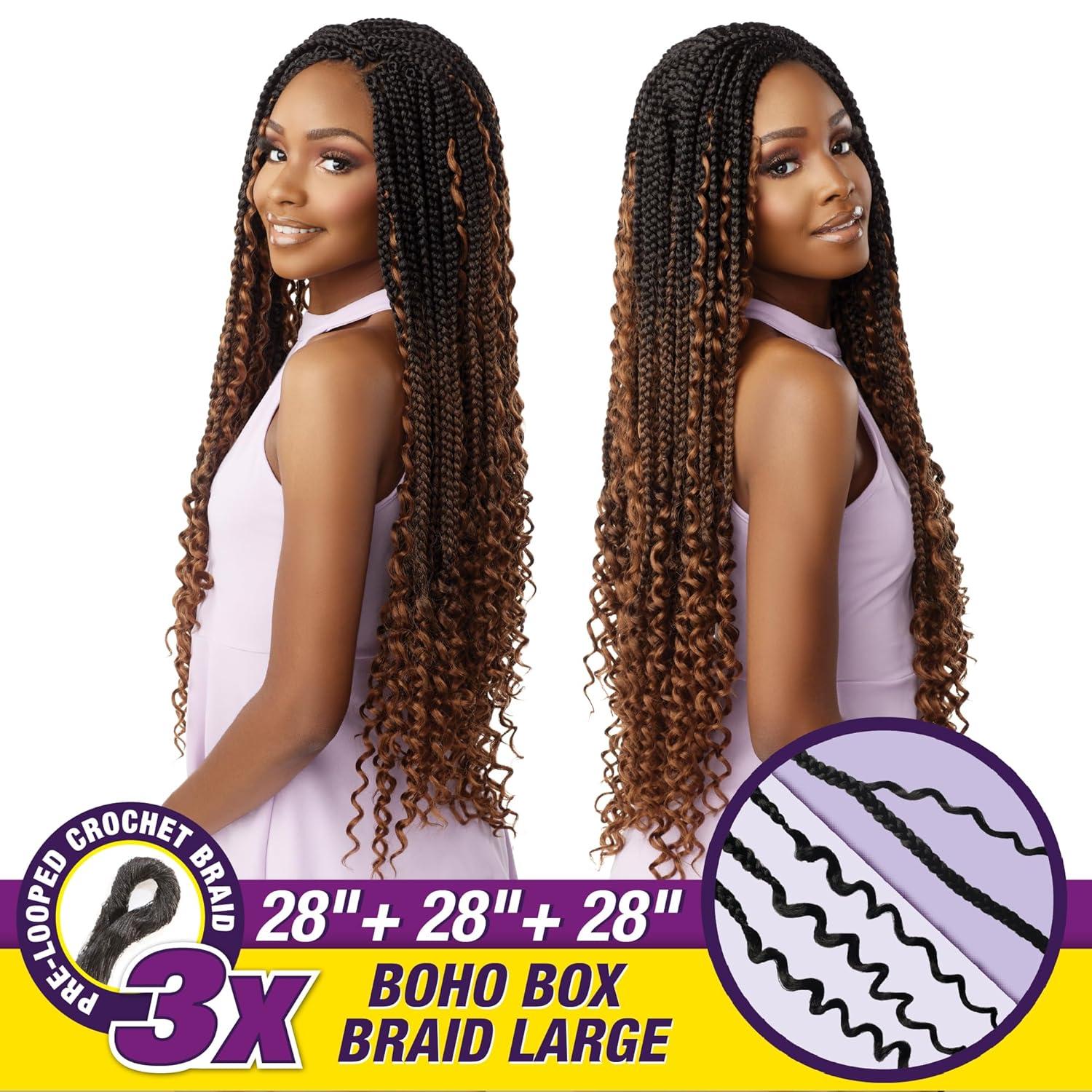 imageSensationnel Lulutress crochet braiding hair 3x boho box braid large 28 inch pre made diy all kanekalon synthetic locs twists 1 pack 1 JETBLACKT1B27