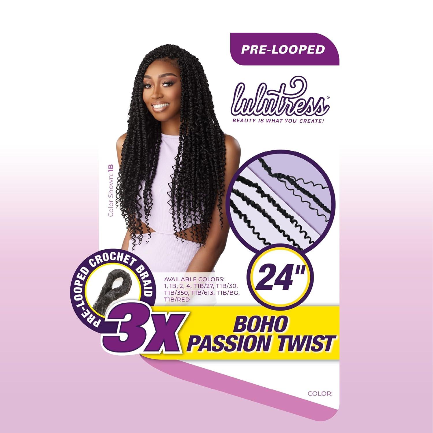imageSensationnel Lulutress crochet braiding hair 3x boho passion twist 24 inch pre made diy all kanekalon synthetic locs twists 1 pack 1 JETBLACK1 JETBLACK