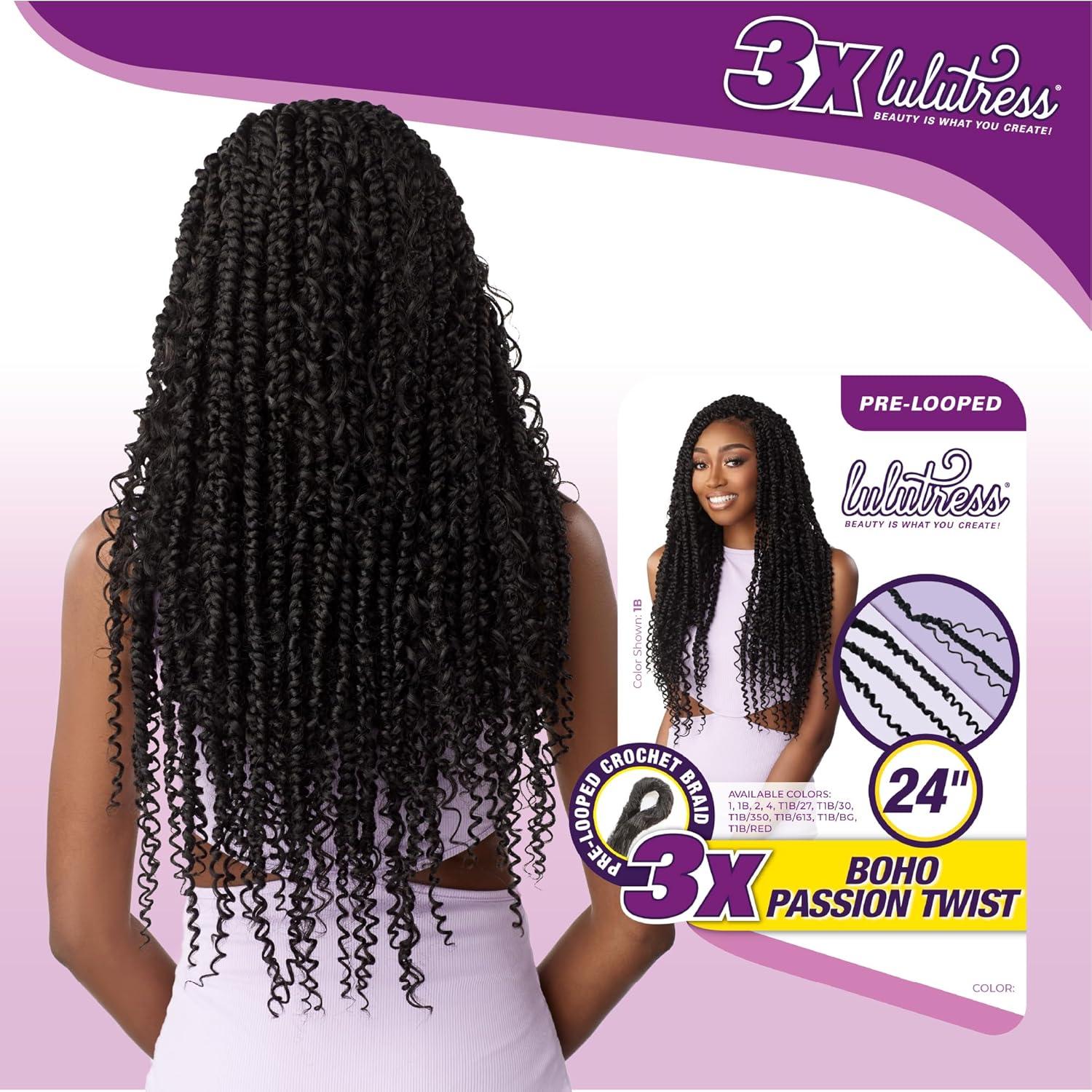 imageSensationnel Lulutress crochet braiding hair 3x boho passion twist 24 inch pre made diy all kanekalon synthetic locs twists 1 pack 1 JETBLACK1B OFFBLACK