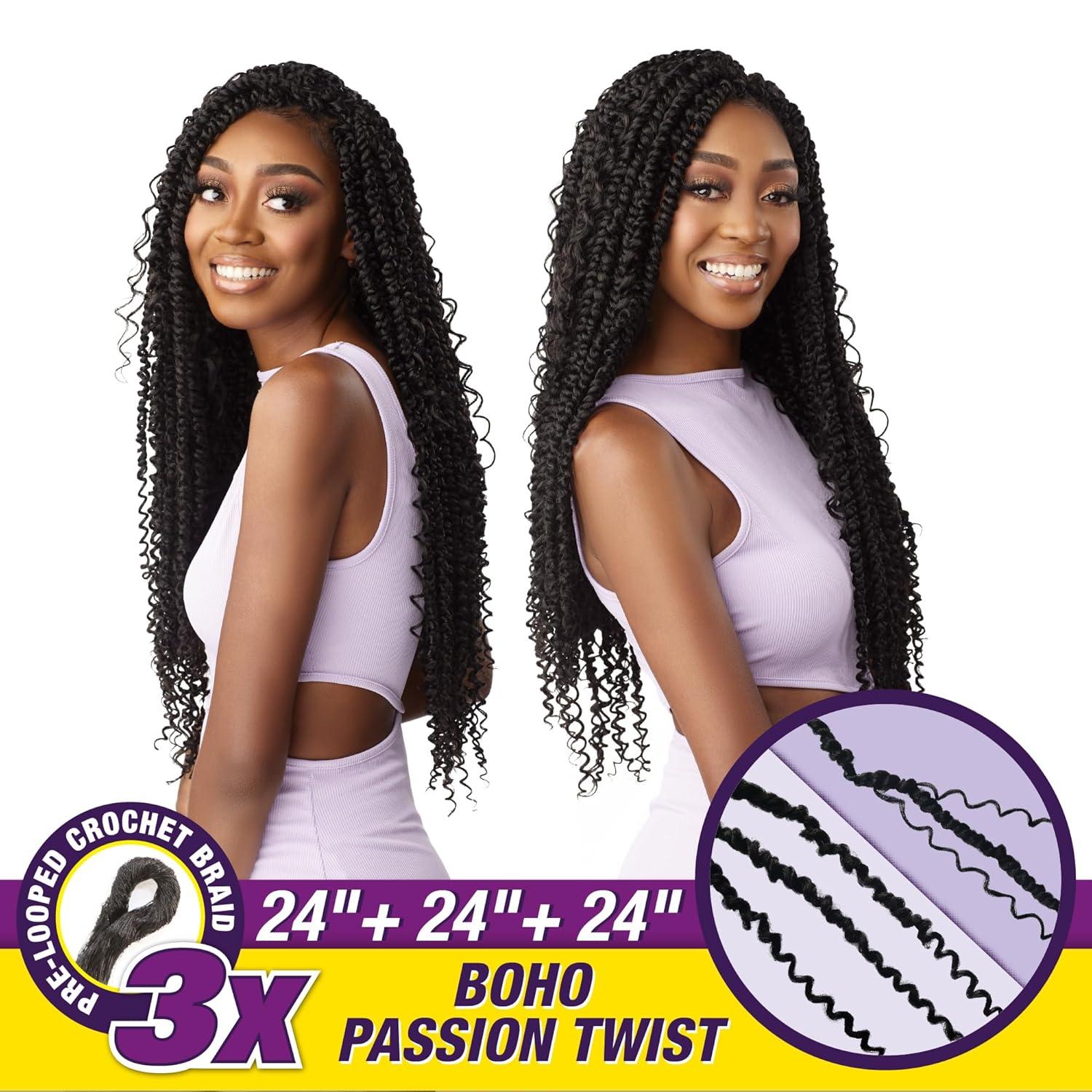 imageSensationnel Lulutress crochet braiding hair 3x boho passion twist 24 inch pre made diy all kanekalon synthetic locs twists 1 pack 1 JETBLACKT1B30