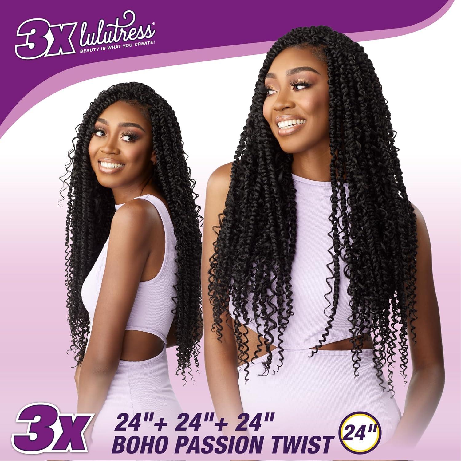 imageSensationnel Lulutress crochet braiding hair 3x boho passion twist 24 inch pre made diy all kanekalon synthetic locs twists 1 pack 1 JETBLACKT1BRED