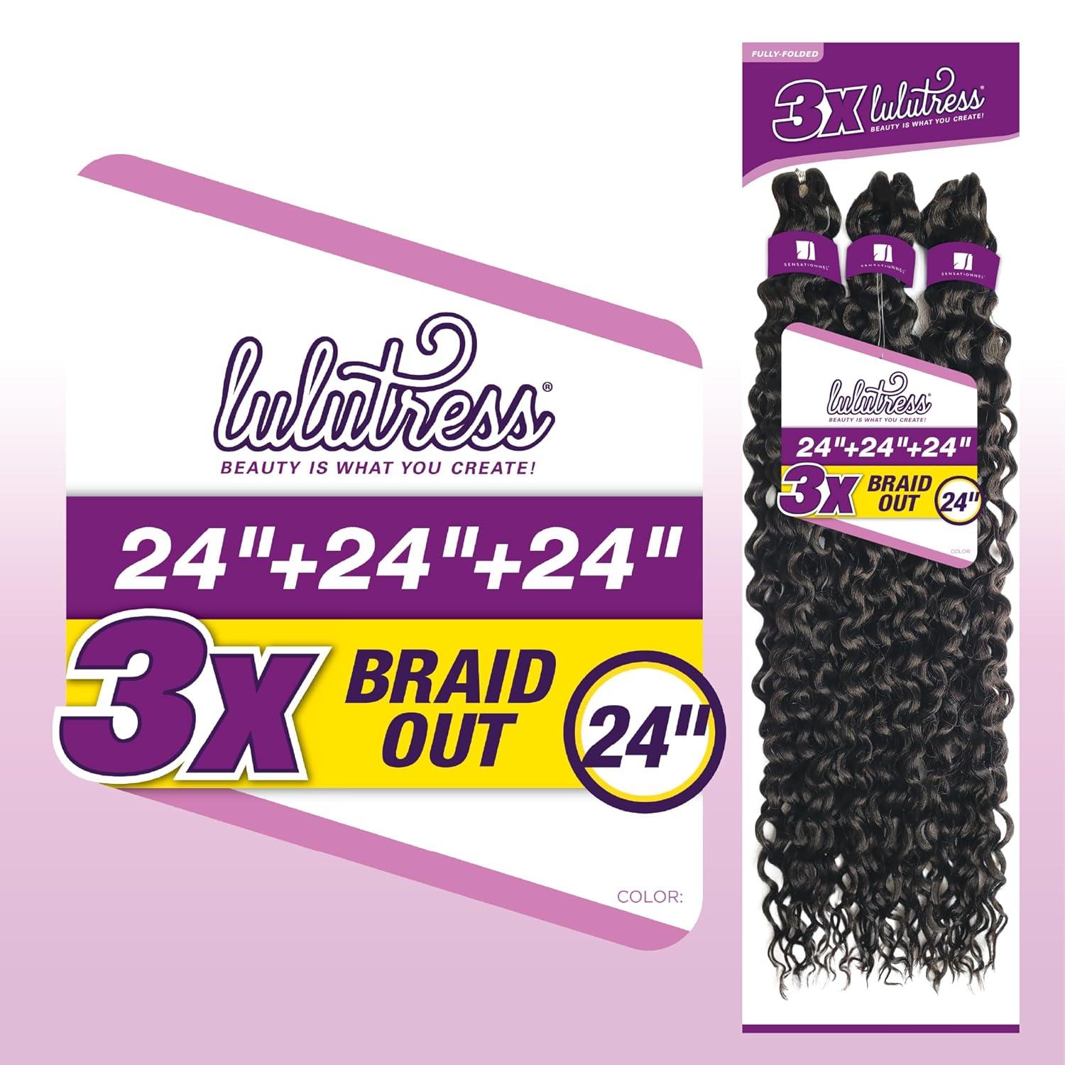 imageSensationnel Lulutress crochet braiding hair 3x braid out 24 inch fully folded diy all kanekalon synthetic locs twists 1 JETBLACK1B OFFBLACK