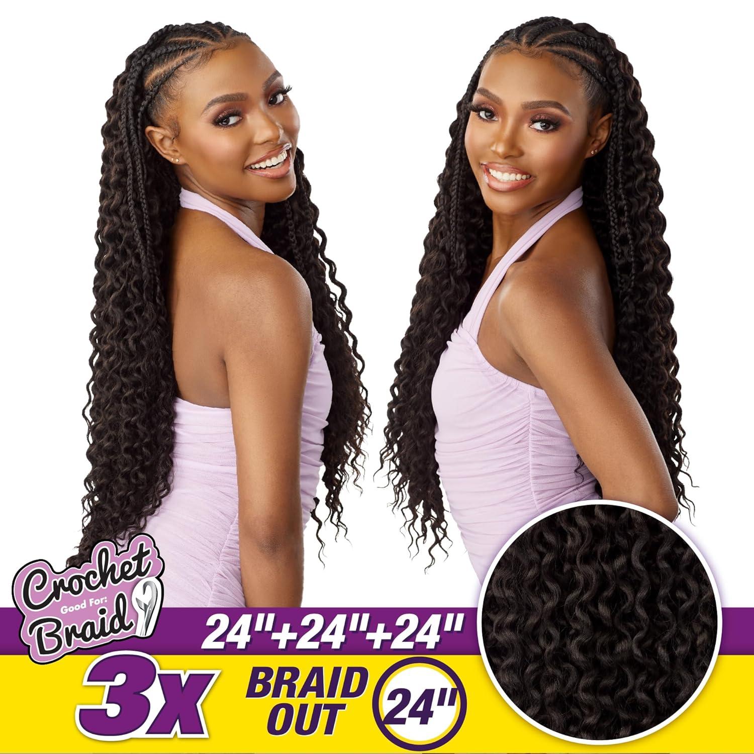 imageSensationnel Lulutress crochet braiding hair 3x braid out 24 inch fully folded diy all kanekalon synthetic locs twists 1 JETBLACK2 DARKBROWN