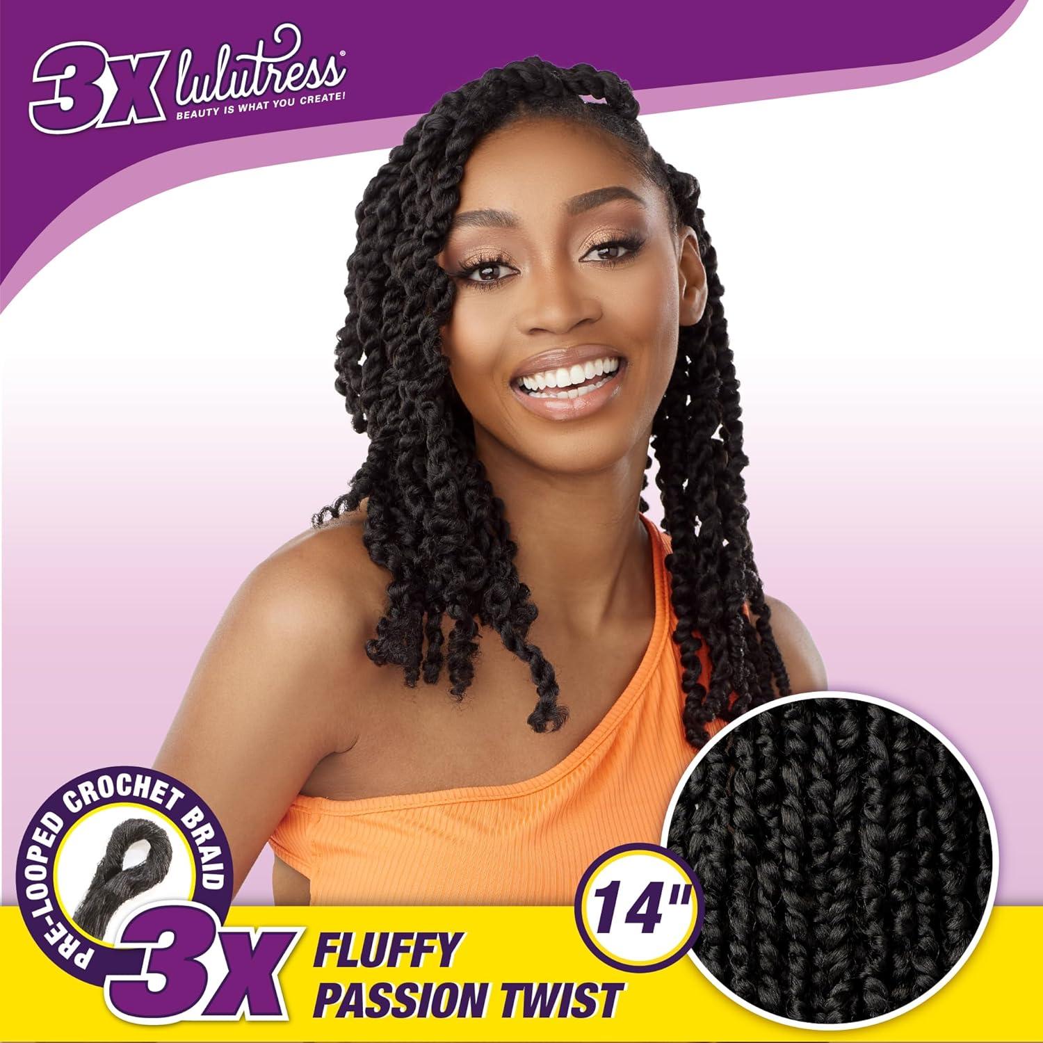 imageSensationnel Lulutress crochet braiding hair 3x fluffy passion twist 14 inch pre made diy all kanekalon synthetic locs twists 1 pack 1 JETBLACK1B OFFBLACK