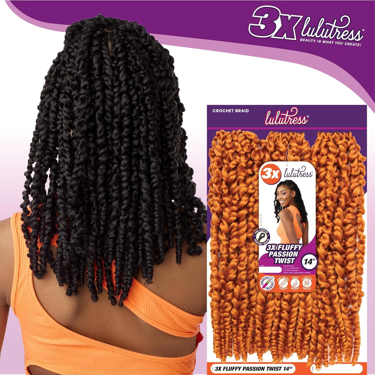 imageSensationnel Lulutress crochet braiding hair 3x fluffy passion twist 14 inch pre made diy all kanekalon synthetic locs twists 1 pack 1 JETBLACKT1B30