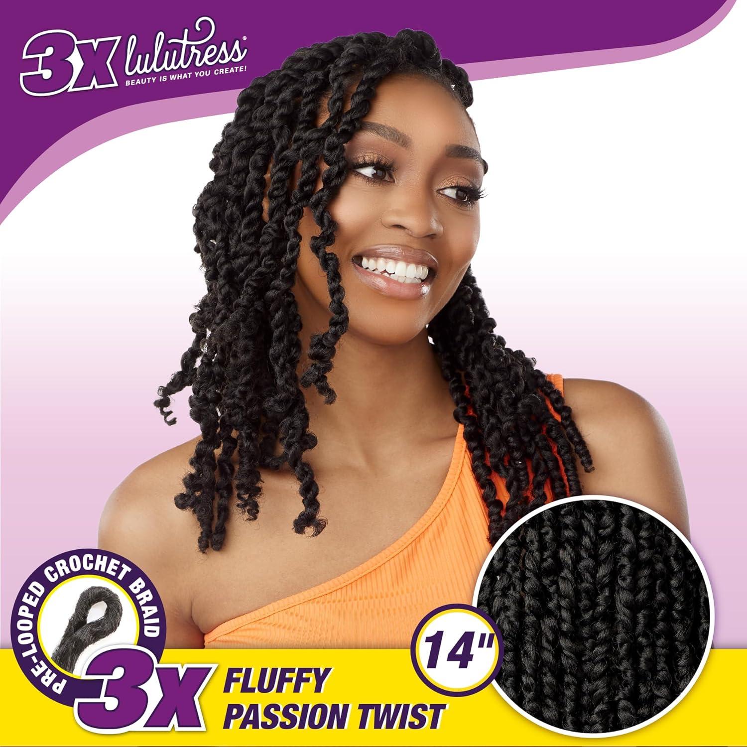 imageSensationnel Lulutress crochet braiding hair 3x fluffy passion twist 14 inch pre made diy all kanekalon synthetic locs twists 1 pack 1 JETBLACKT1B30