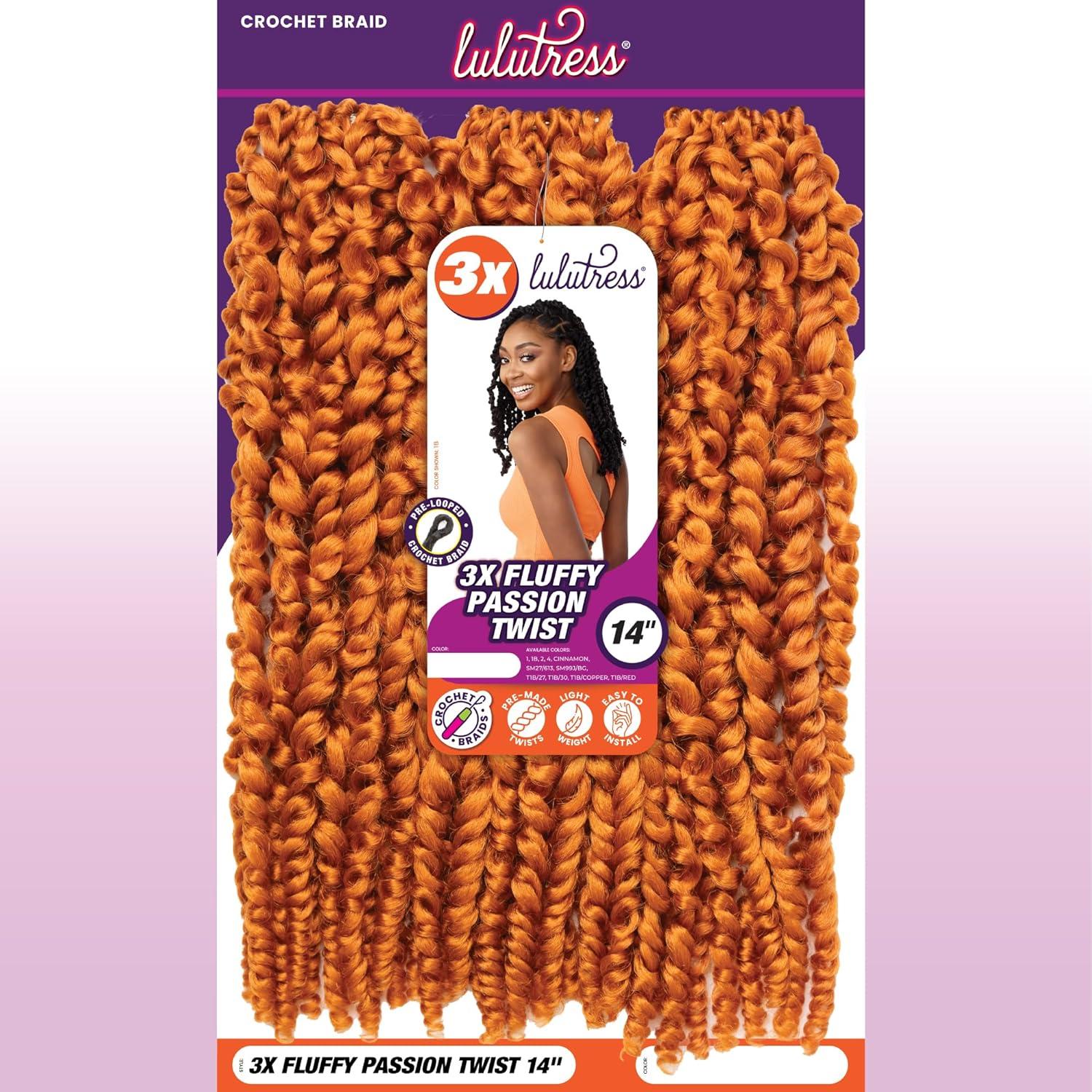 imageSensationnel Lulutress crochet braiding hair 3x fluffy passion twist 14 inch pre made diy all kanekalon synthetic locs twists 1 pack 1 JETBLACKT1B30
