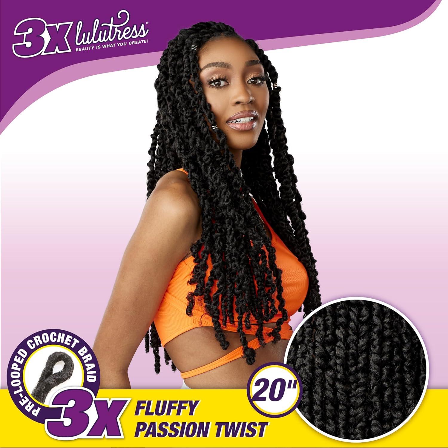 imageSensationnel Lulutress crochet braiding hair 3x fluffy passion twist 20 inch pre made diy all kanekalon synthetic locs twists 1 pack 1 JETBLACK1 JETBLACK