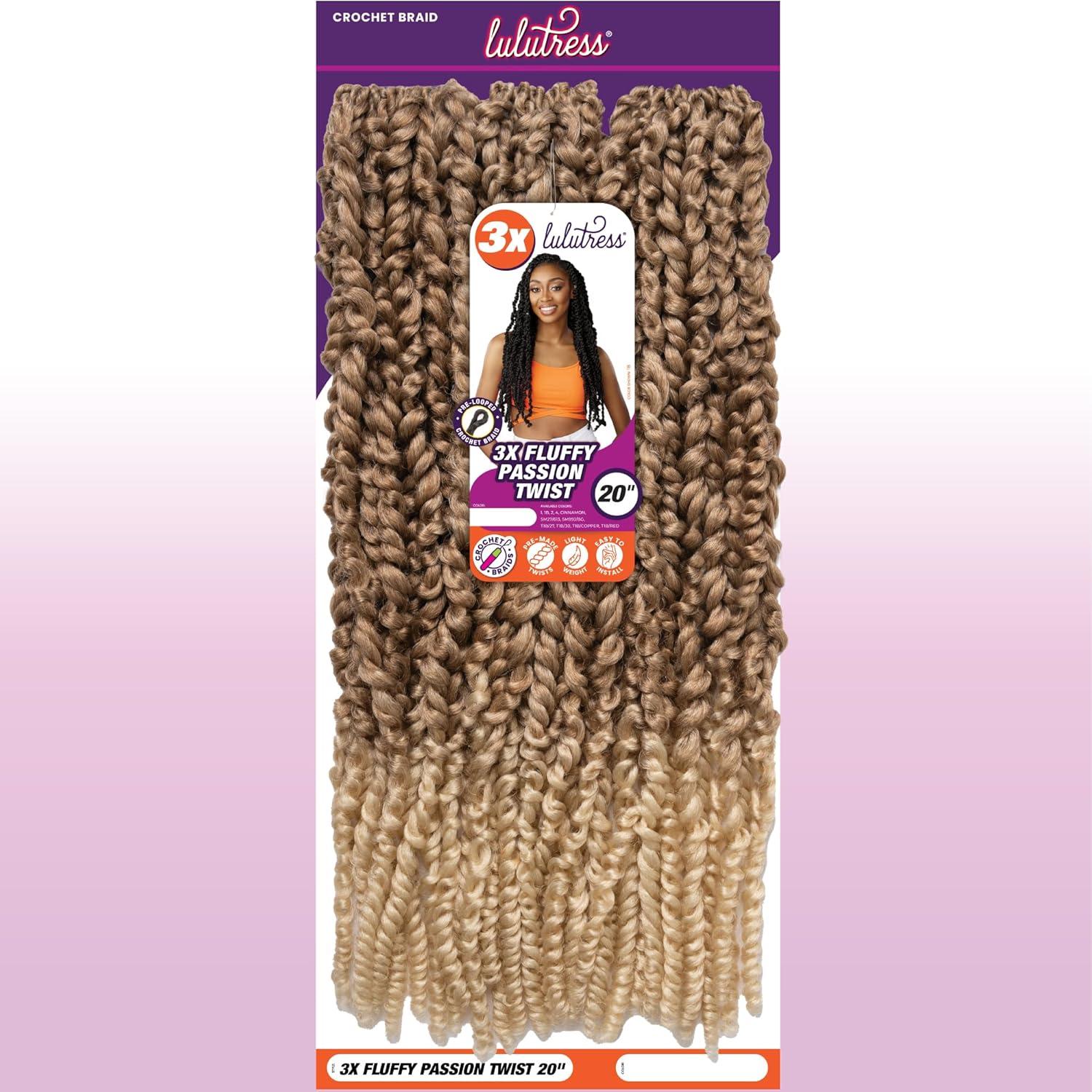 imageSensationnel Lulutress crochet braiding hair 3x fluffy passion twist 20 inch pre made diy all kanekalon synthetic locs twists 1 pack 1 JETBLACK1B OFFBLACK