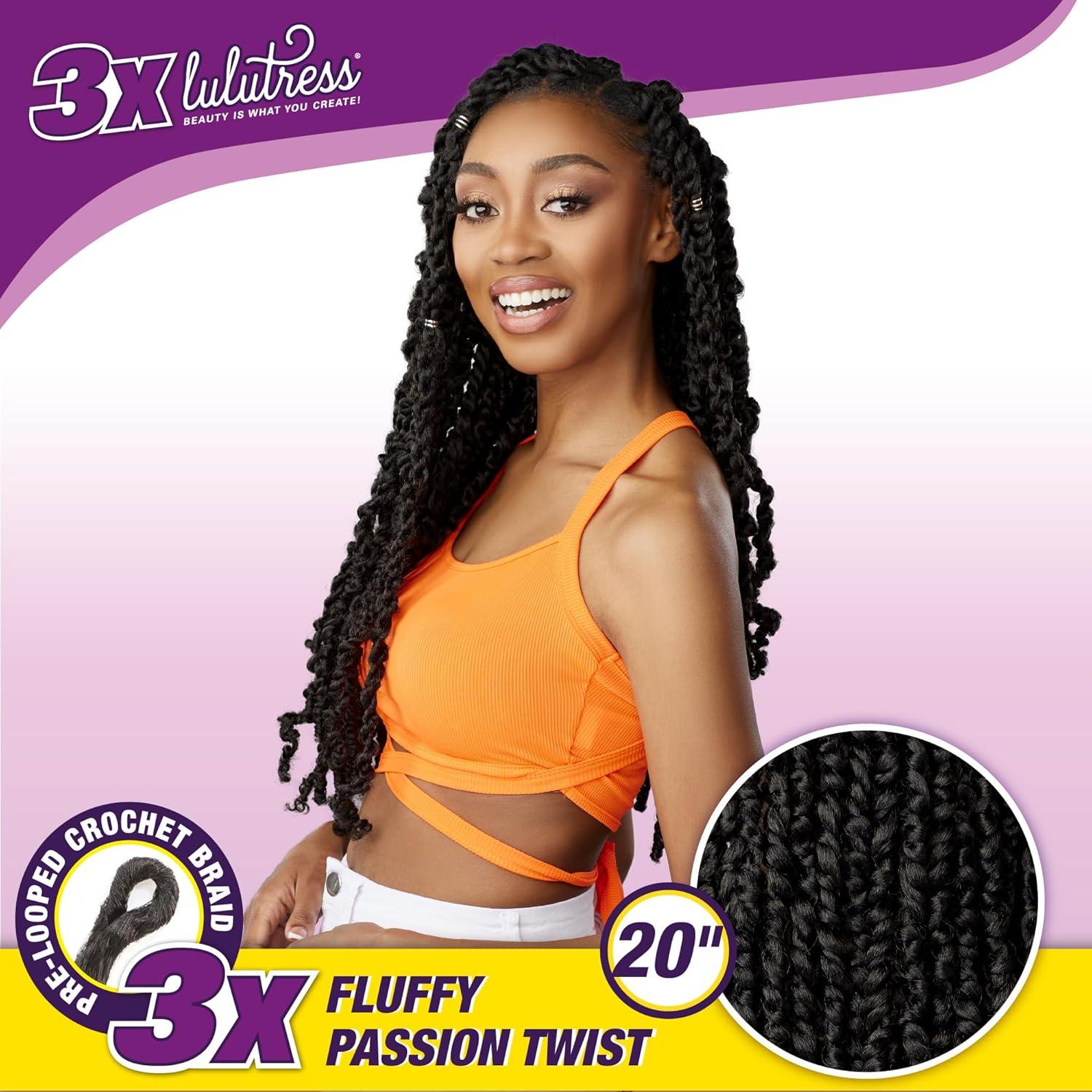 imageSensationnel Lulutress crochet braiding hair 3x fluffy passion twist 20 inch pre made diy all kanekalon synthetic locs twists 1 pack 1 JETBLACK2 DARKBROWN