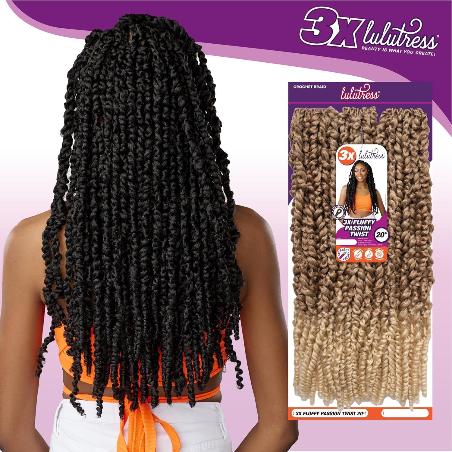 imageSensationnel Lulutress crochet braiding hair 3x fluffy passion twist 20 inch pre made diy all kanekalon synthetic locs twists 1 pack 1 JETBLACKCINNAMON
