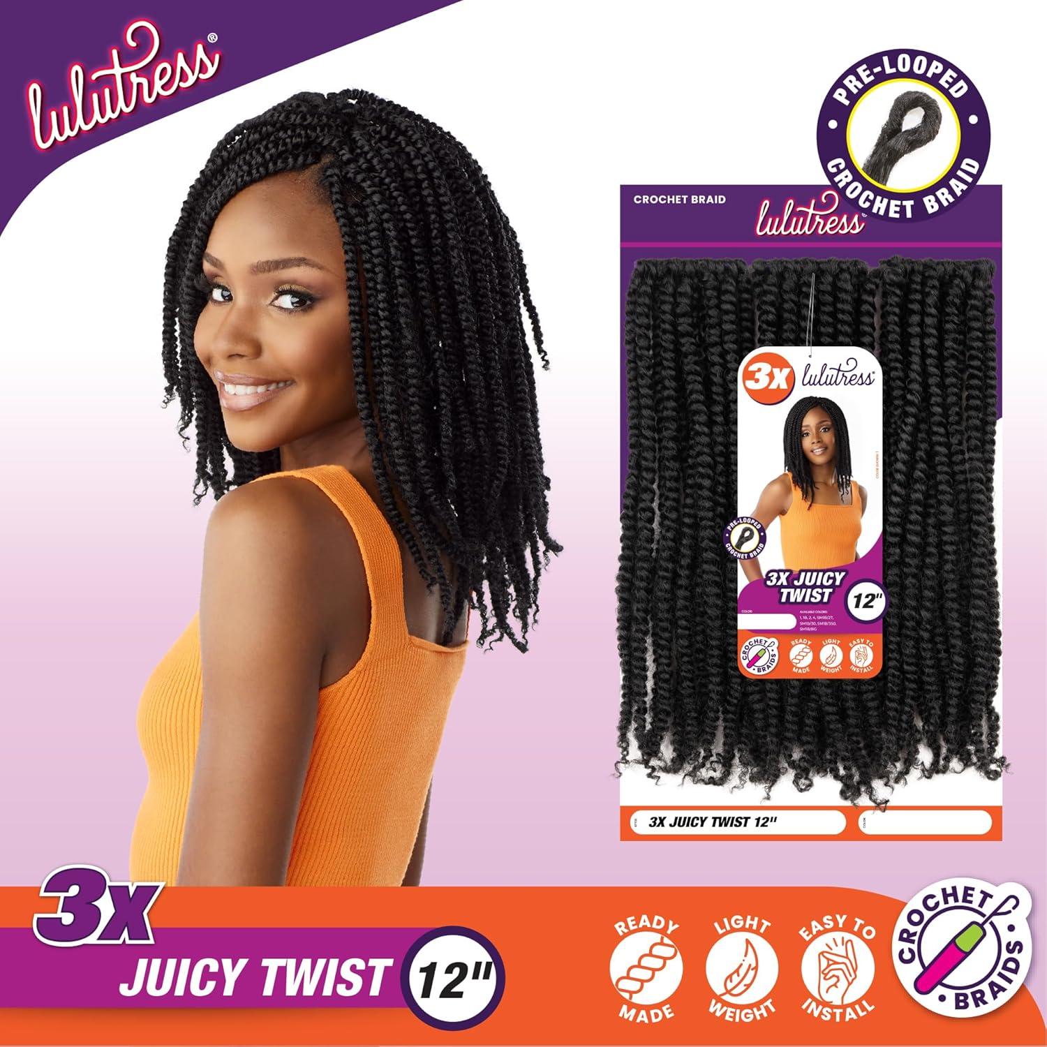 imageSensationnel Lulutress crochet braiding hair 3x juicy twist 12 inch pre made diy all kanekalon synthetic locs twists 12 inch 1 JETBLACK1 JETBLACK