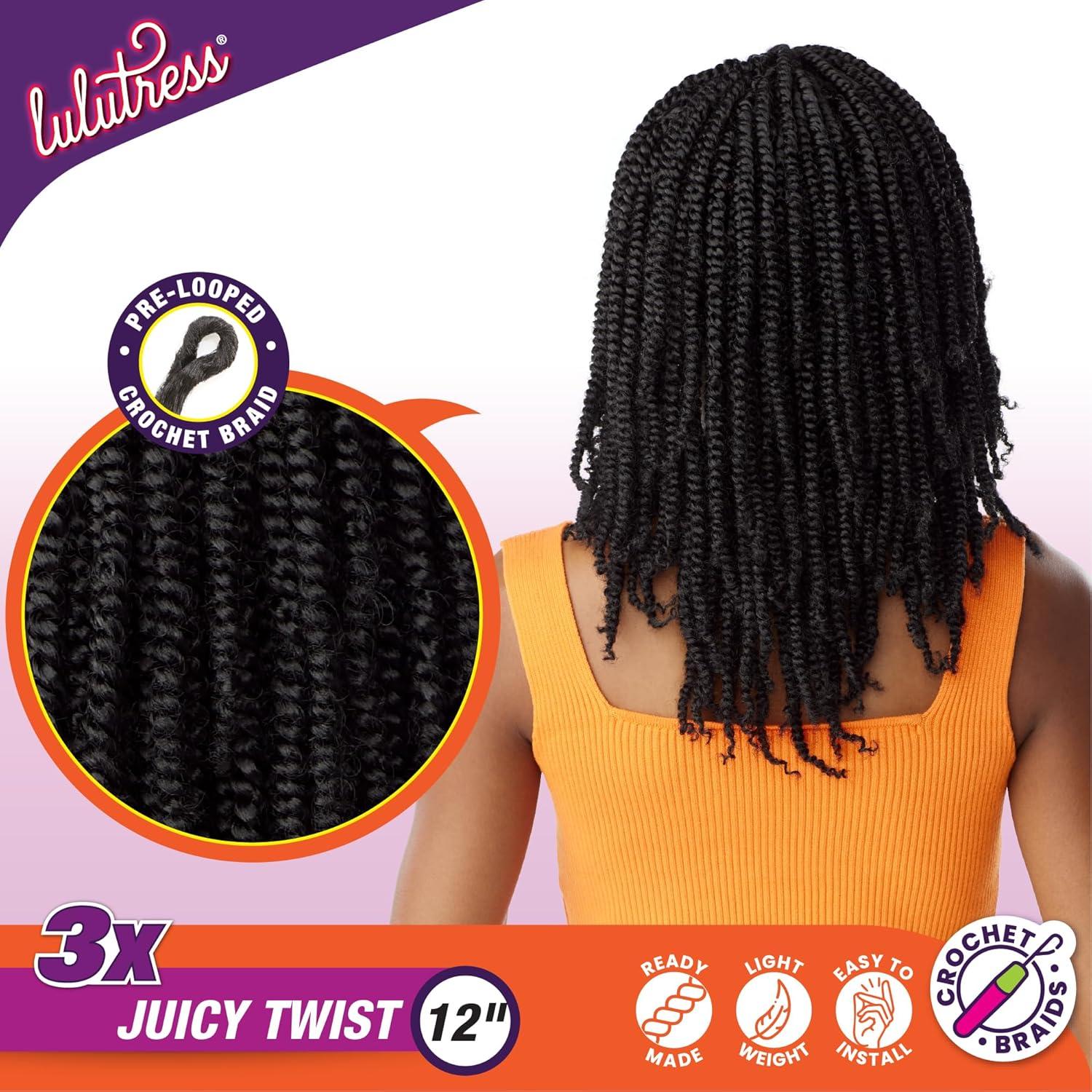 imageSensationnel Lulutress crochet braiding hair 3x juicy twist 12 inch pre made diy all kanekalon synthetic locs twists 12 inch 1 JETBLACKSM1B350
