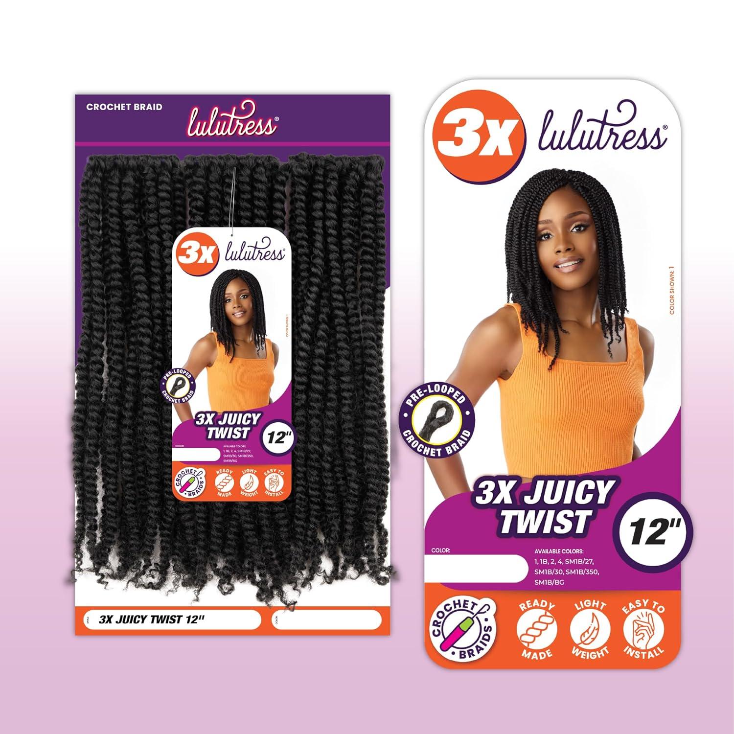 imageSensationnel Lulutress crochet braiding hair 3x juicy twist 12 inch pre made diy all kanekalon synthetic locs twists 12 inch 1 JETBLACKSM1B350