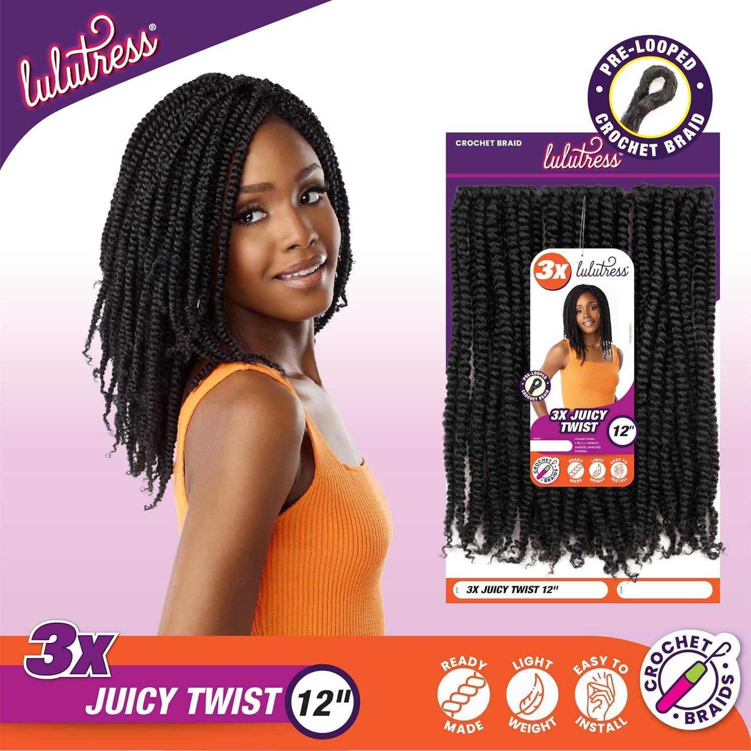 imageSensationnel Lulutress crochet braiding hair 3x juicy twist 12 inch pre made diy all kanekalon synthetic locs twists 12 inch 1 JETBLACKSM1B350