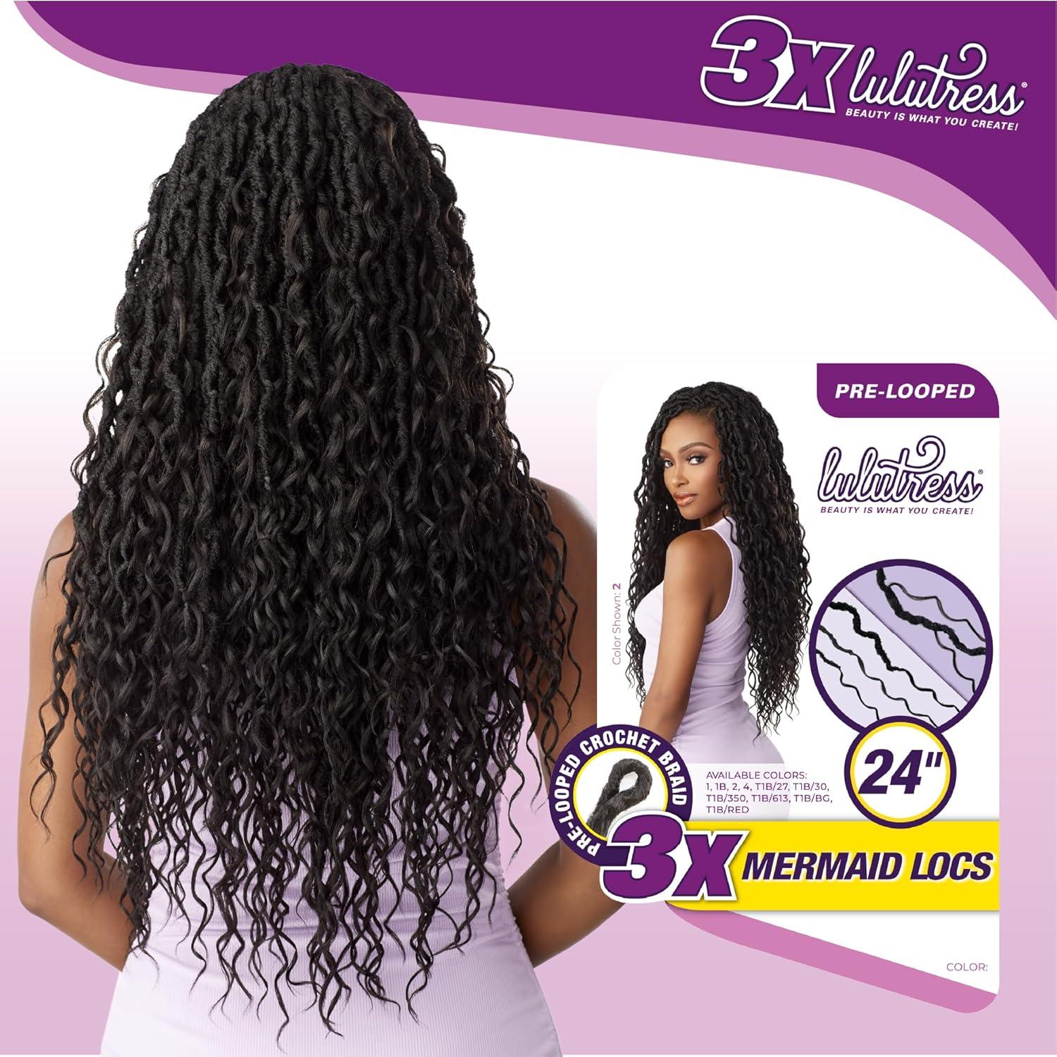imageSensationnel Lulutress crochet braiding hair 3x mermaid locs 24 inch pre made diy all kanekalon synthetic locs twists 1 pack 1 JETBLACKT1BRED