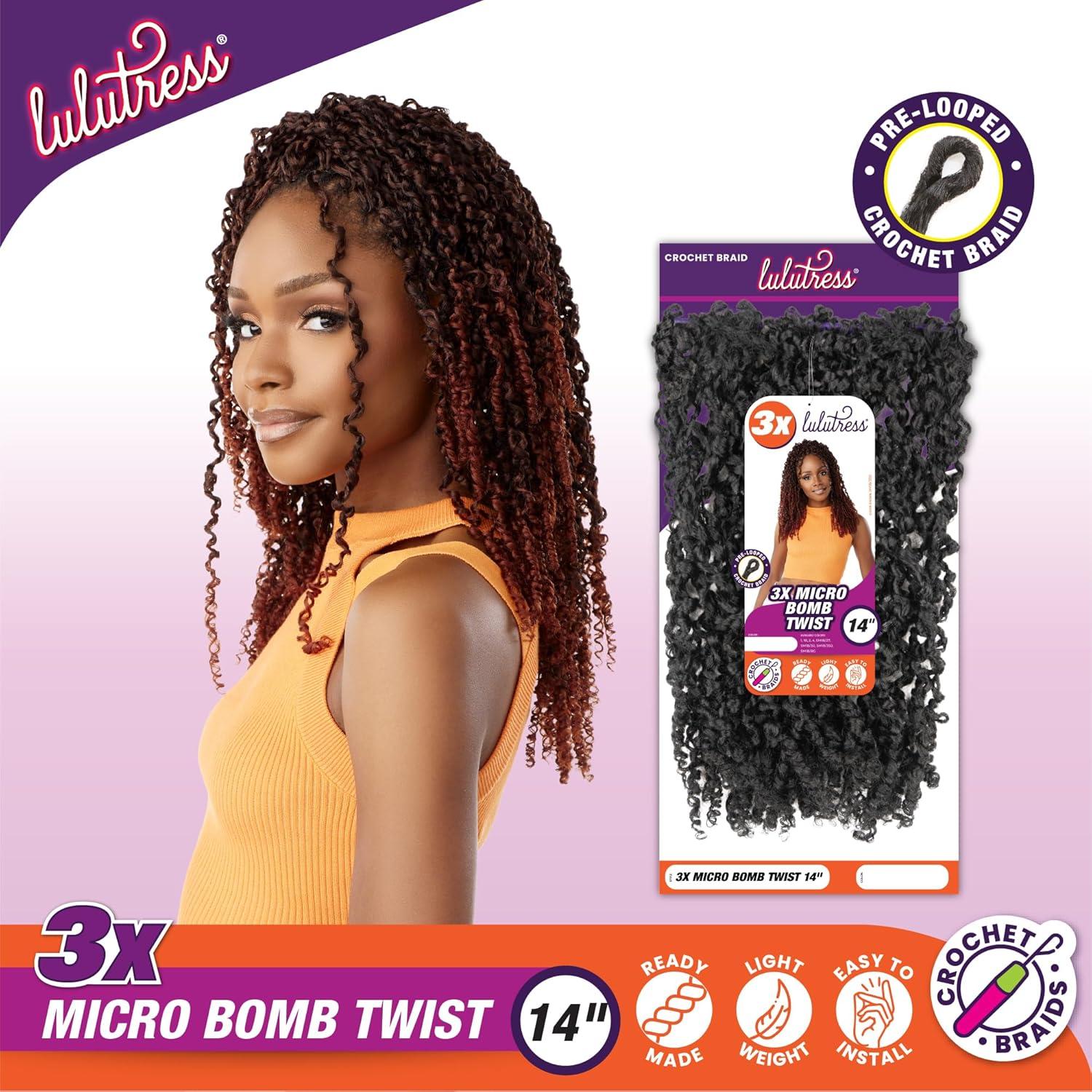imageSensationnel Lulutress crochet braiding hair 3x micro bomb twist pre made diy all kanekalon synthetic locs twists 14 inch 1 JETBLACK4 MEDBROWN