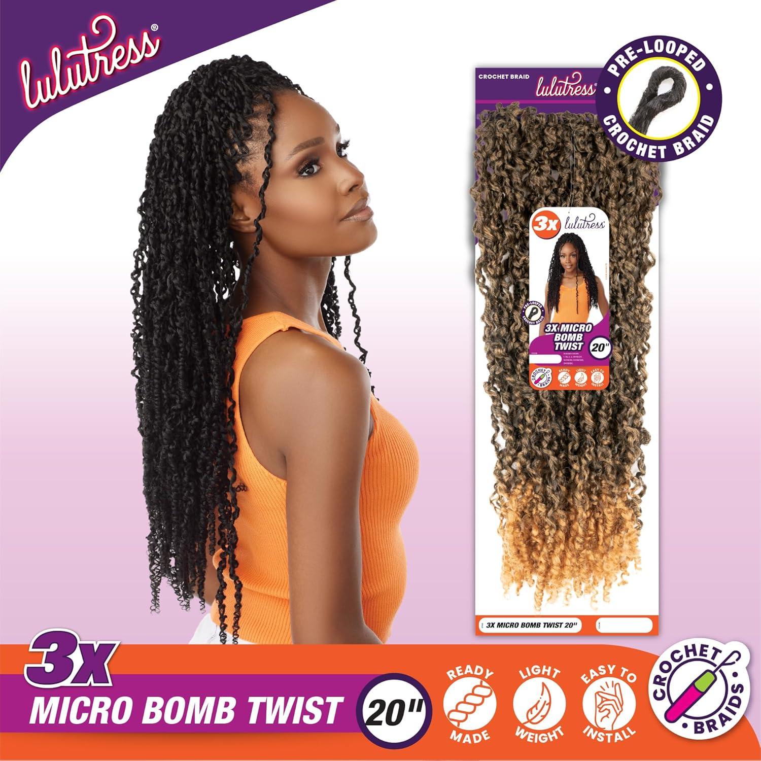 imageSensationnel Lulutress crochet braiding hair 3x micro bomb twist pre made diy all kanekalon synthetic locs twists 14 inch 1 JETBLACKSM1B27