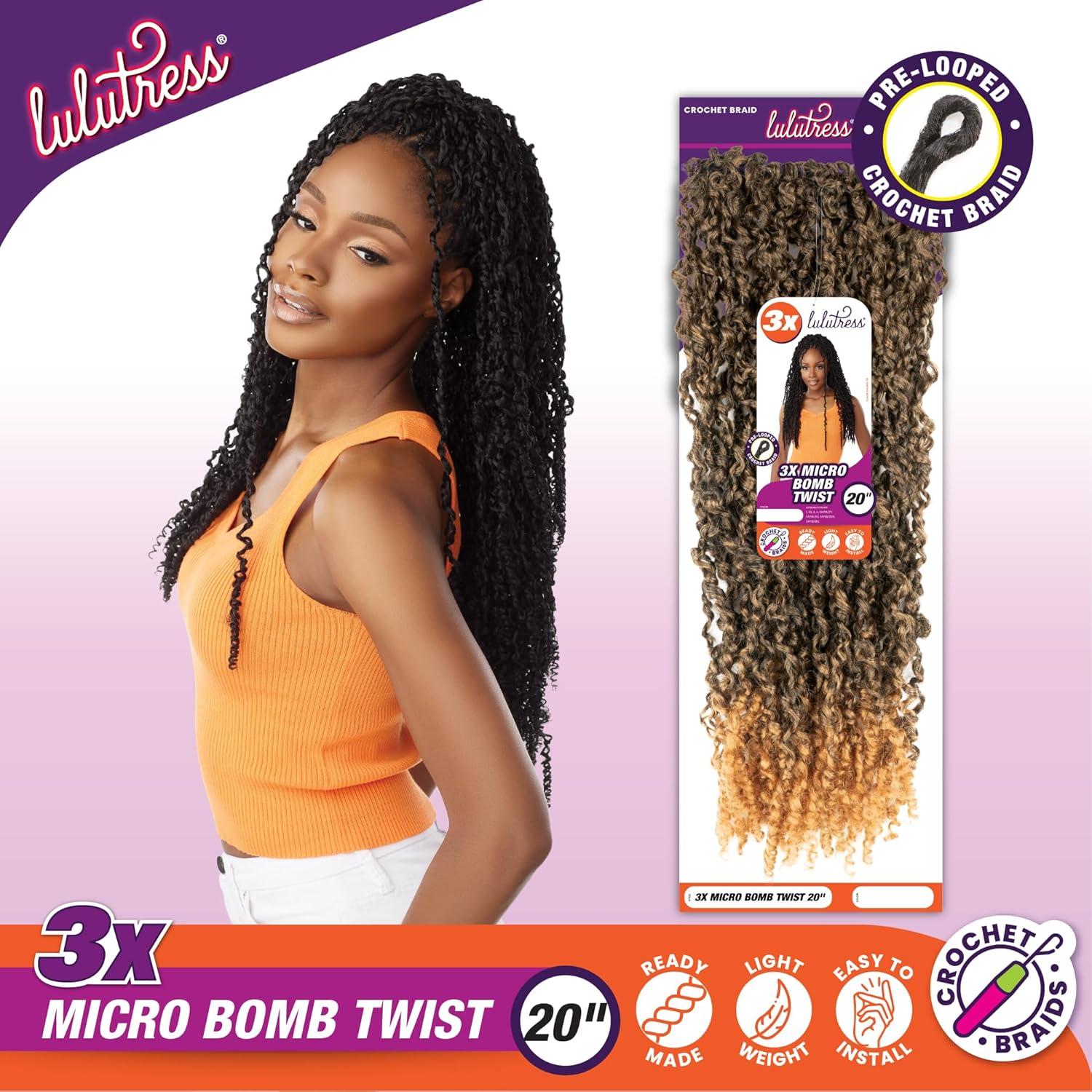 imageSensationnel Lulutress crochet braiding hair 3x micro bomb twist pre made diy all kanekalon synthetic locs twists 14 inch 1 JETBLACKSM1B27