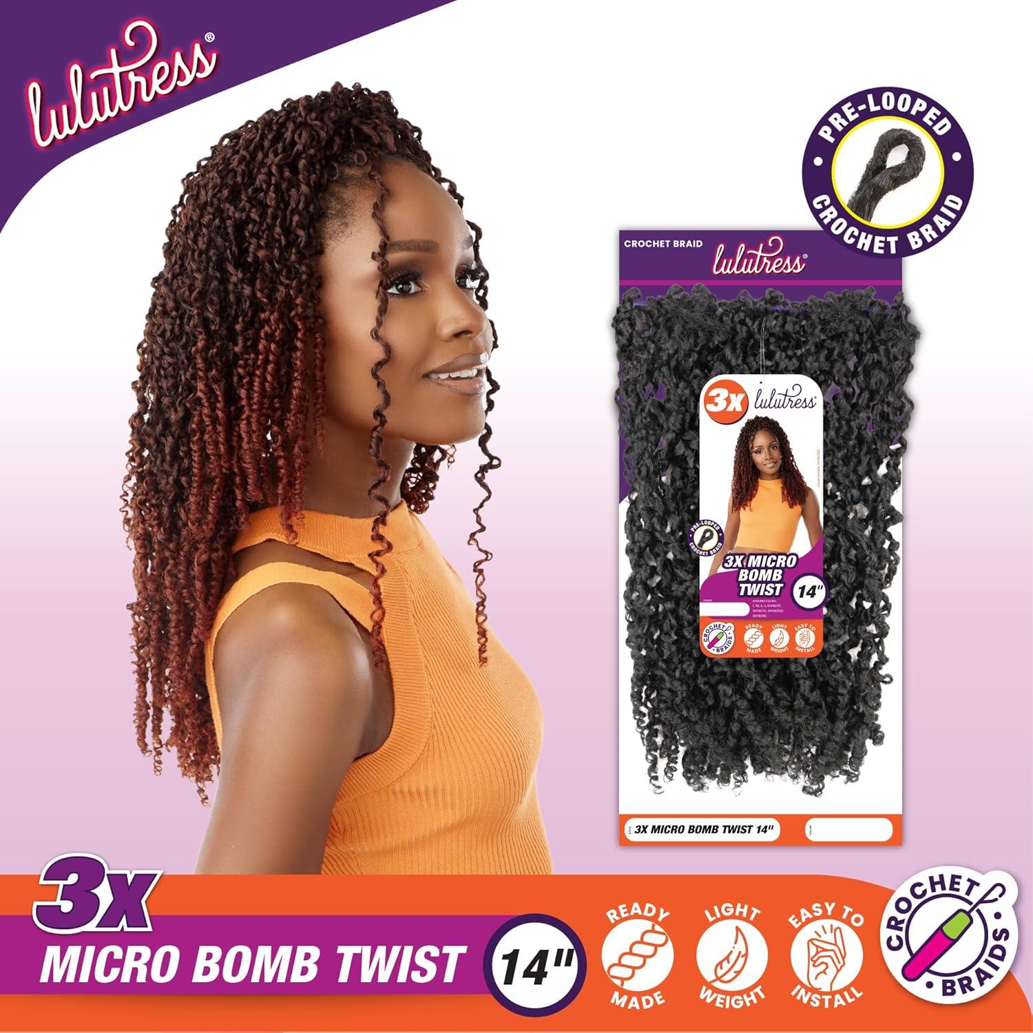imageSensationnel Lulutress crochet braiding hair 3x micro bomb twist pre made diy all kanekalon synthetic locs twists 14 inch 1 JETBLACKSM1B30
