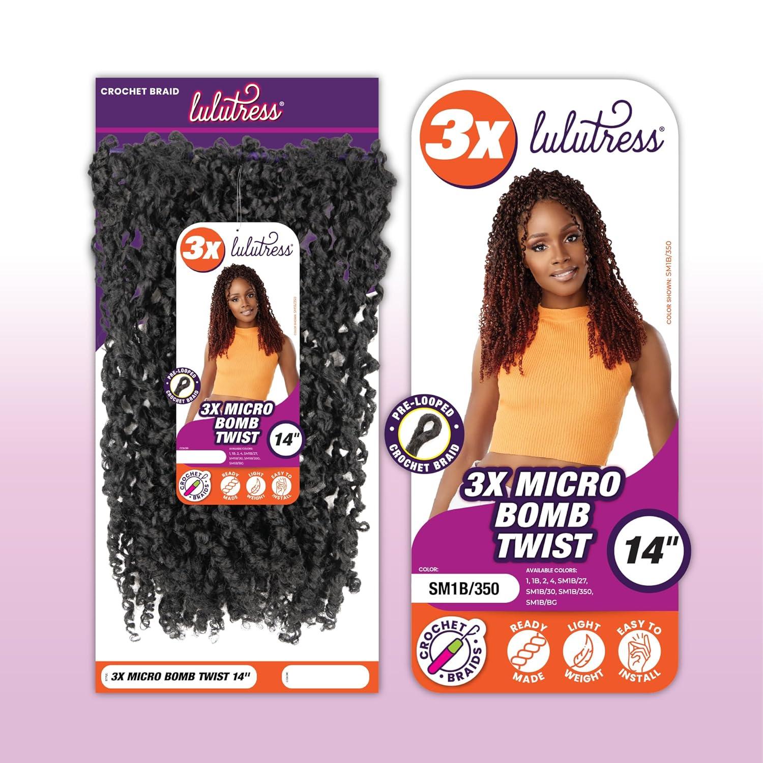imageSensationnel Lulutress crochet braiding hair 3x micro bomb twist pre made diy all kanekalon synthetic locs twists 14 inch 1 JETBLACKSM1B30