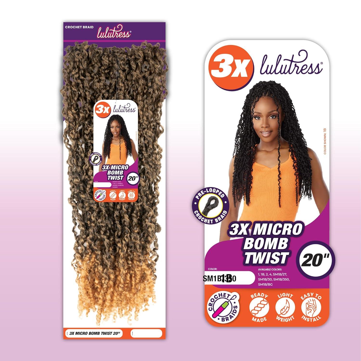 imageSensationnel Lulutress crochet braiding hair 3x micro bomb twist pre made diy all kanekalon synthetic locs twists 14 inch 1 JETBLACKSM1BBG