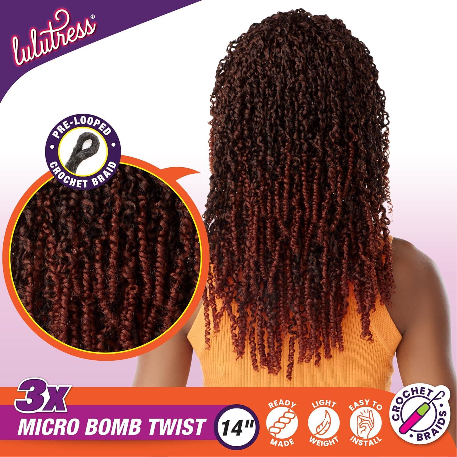 imageSensationnel Lulutress crochet braiding hair 3x micro bomb twist pre made diy all kanekalon synthetic locs twists 14 inch 1 JETBLACKSM1BBG