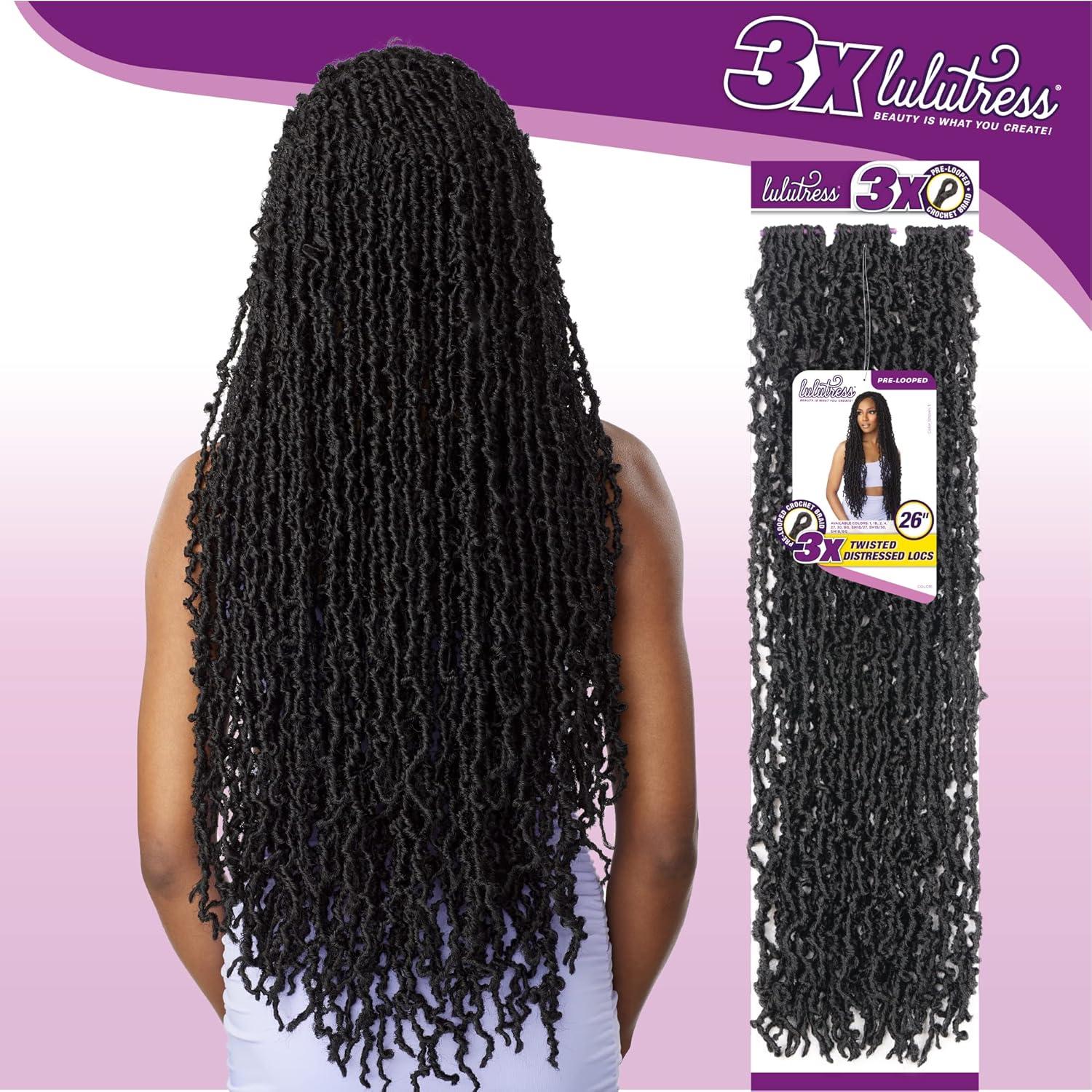 imageSensationnel Lulutress crochet braiding hair 3x twisted distressed locs 26 inch pre made diy all kanekalon synthetic locs twists 1 Pack 1 JETBLACK2 DARKBROWN