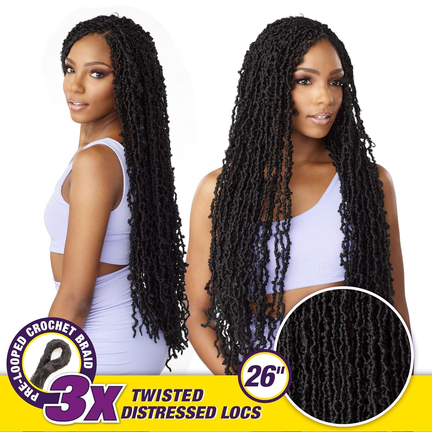 imageSensationnel Lulutress crochet braiding hair 3x twisted distressed locs 26 inch pre made diy all kanekalon synthetic locs twists 1 Pack 1 JETBLACK27 HONEYBLONDE