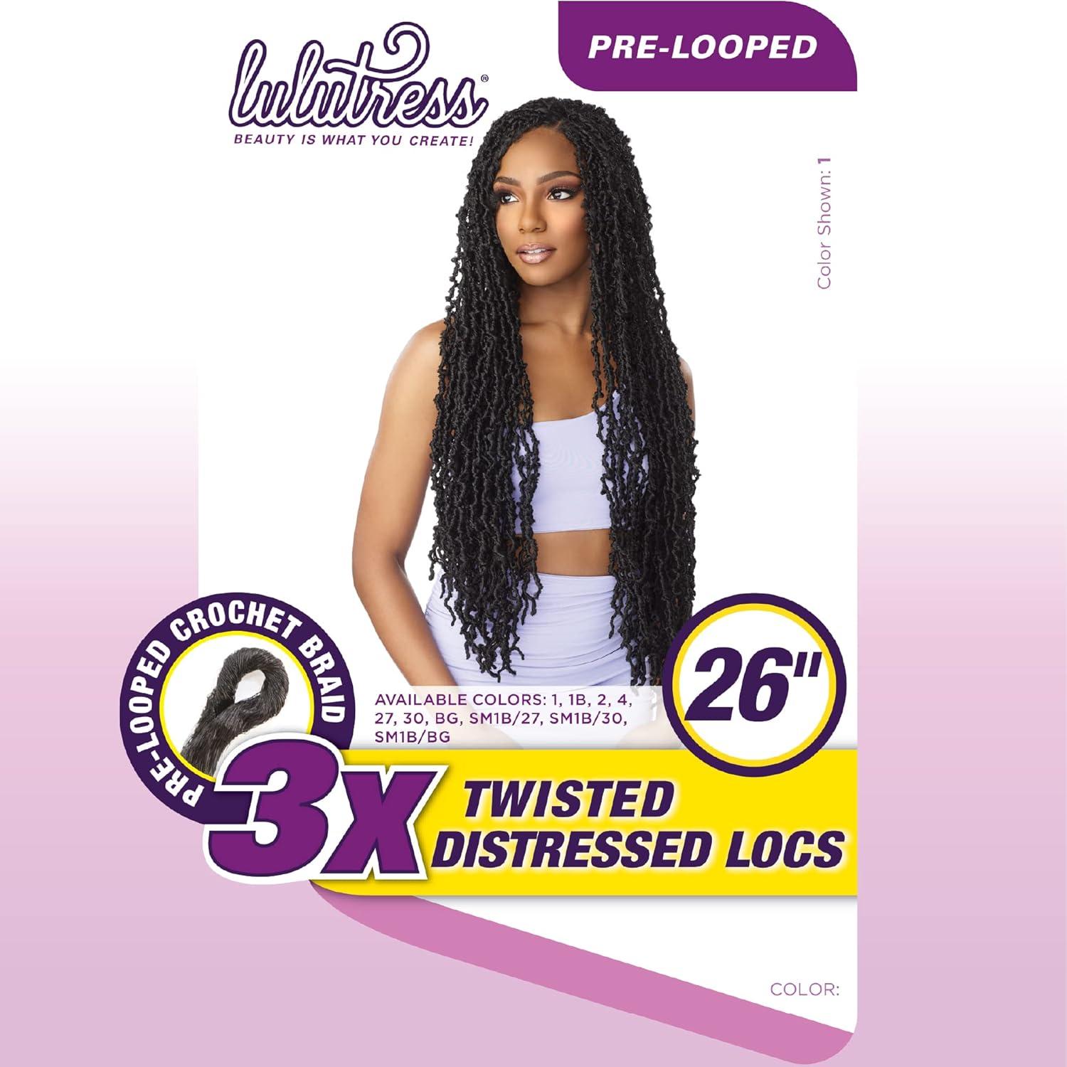 imageSensationnel Lulutress crochet braiding hair 3x twisted distressed locs 26 inch pre made diy all kanekalon synthetic locs twists 1 Pack 1 JETBLACK27 HONEYBLONDE