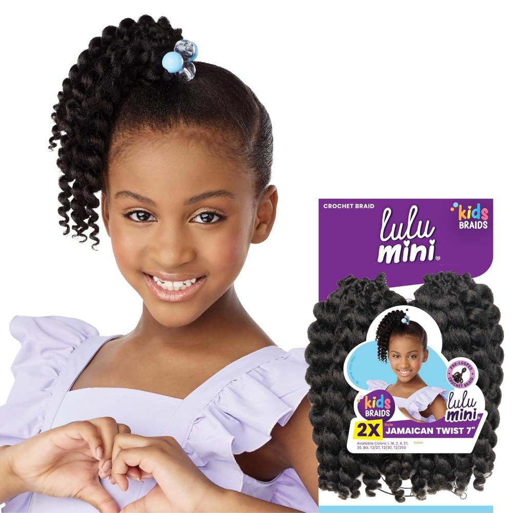 imageSensationnel Lulumini crochet kids braids 2x jamaican twist 7 inch flame safe synthetic braiding hair 1 JETBLACK1 JETBLACK