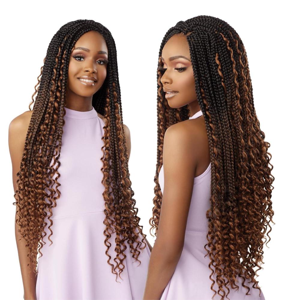imageSensationnel Lulutress crochet braiding hair  3x boho box braid large 28 inch pre made diy all kanekalon synthetic locs twists 1 pack 1 JETBLACK2 DARKBROWN