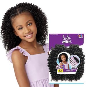 Sensationnel Lulumini crochet kids braids – 2x coily 3c flame safe synthetic braiding hair (1B OFFBLACK)(2 DARKBROWN)