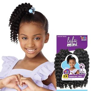 Sensationnel Lulumini crochet kids braids – 2x jamaican twist 7 inch flame safe synthetic braiding hair (1 JETBLACK)(BG BURGANDY)
