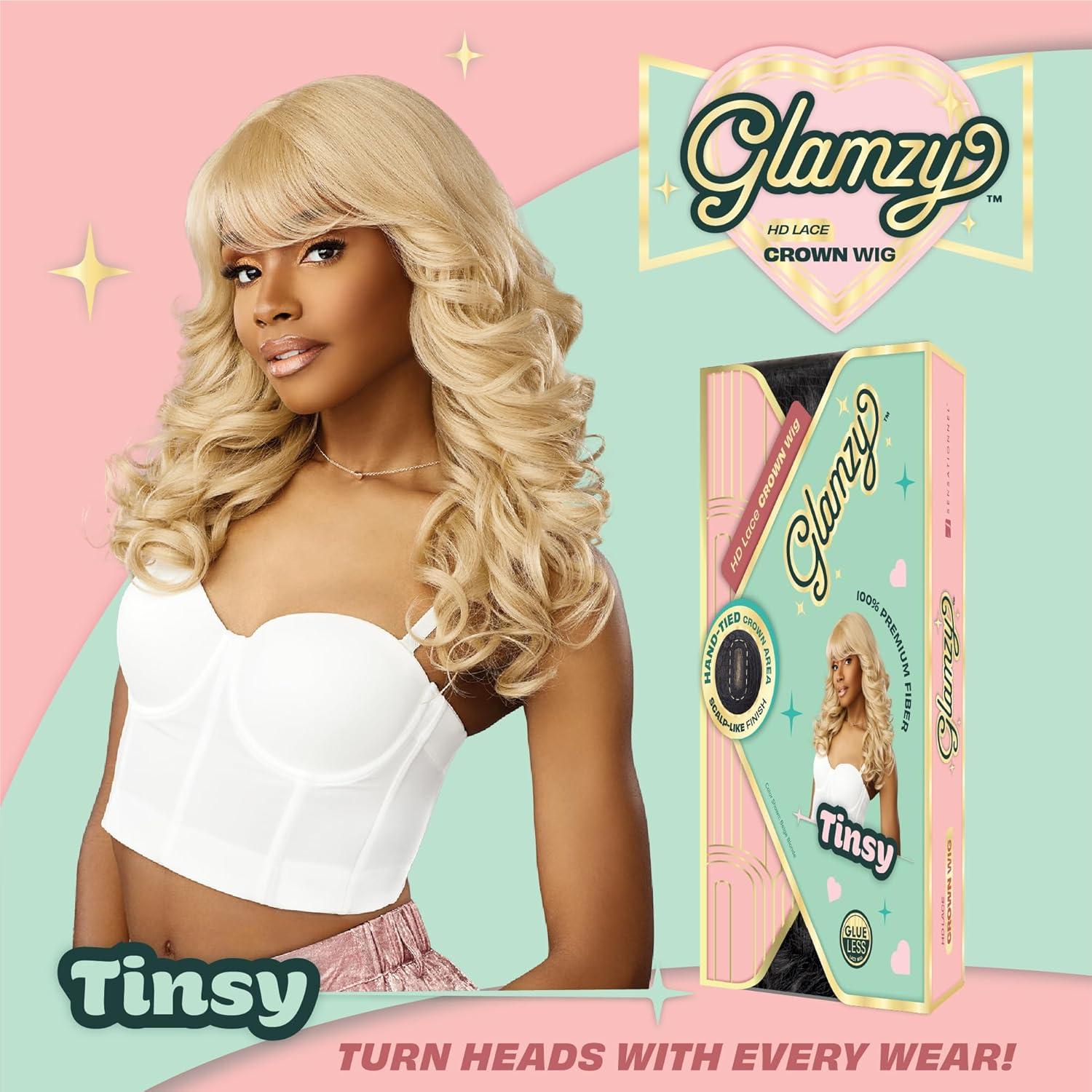 imageSensationnel Glamzy Lace Crown Wig Tinsy Glueless Hand Tied CrownArea Synthetic Hair 1 JETBLACKFLAMBOYAGEAUBURN