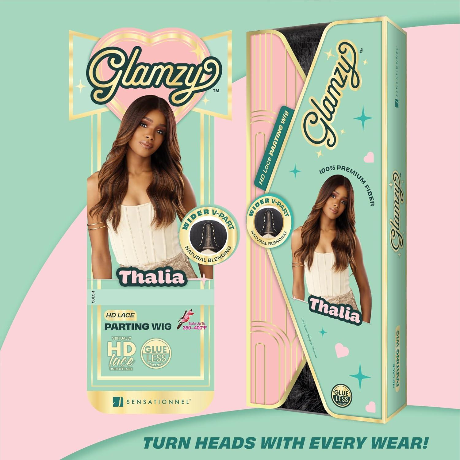 imageSensationnel Glamzy Lace Part Wig Thalia Glueless Hand Tied Wider V Parting Synthetic Hair 1 JETBLACKBALAYAGEPLATINUM