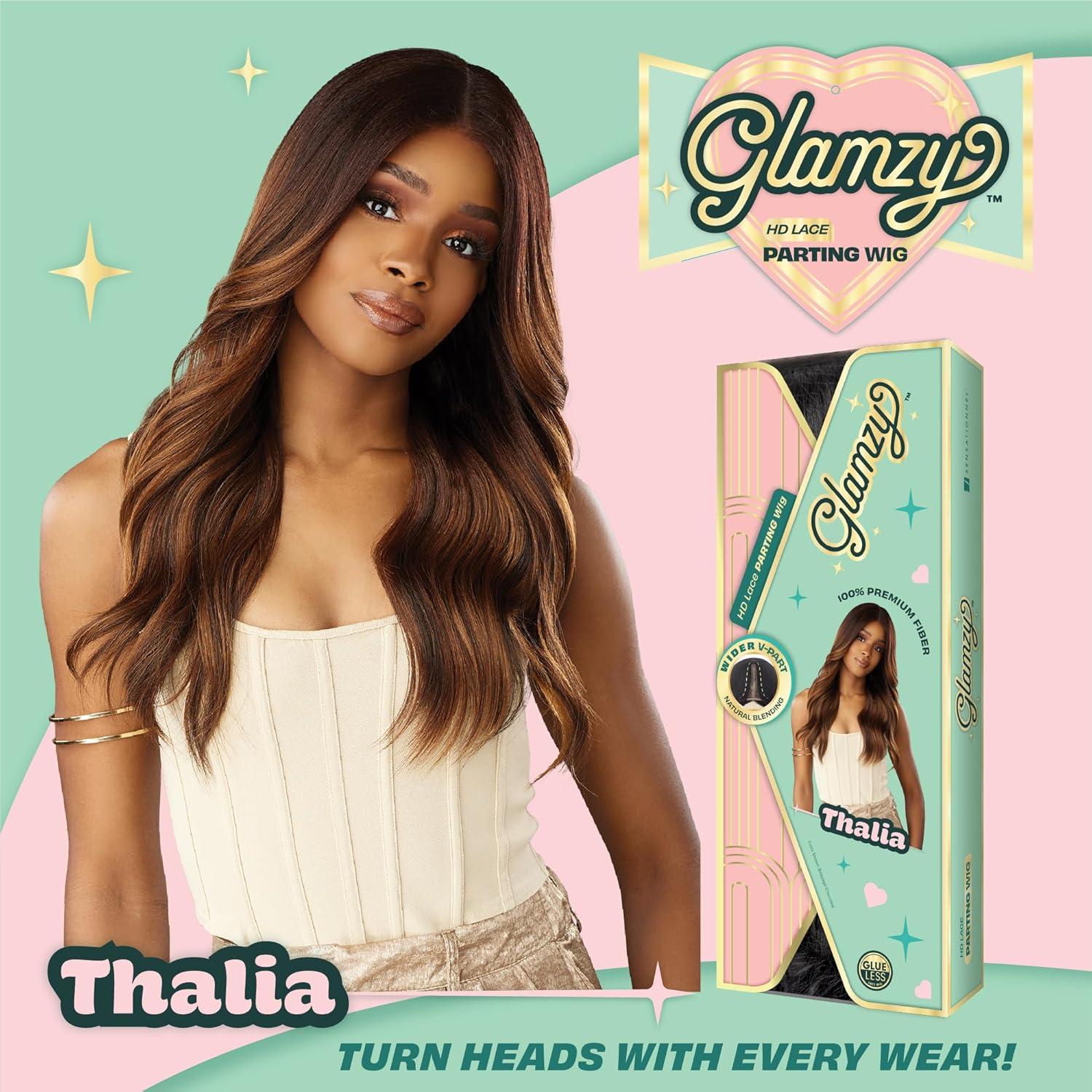 imageSensationnel Glamzy Lace Part Wig Thalia Glueless Hand Tied Wider V Parting Synthetic Hair 1 JETBLACKBALAYAGEVANILLABLONDE