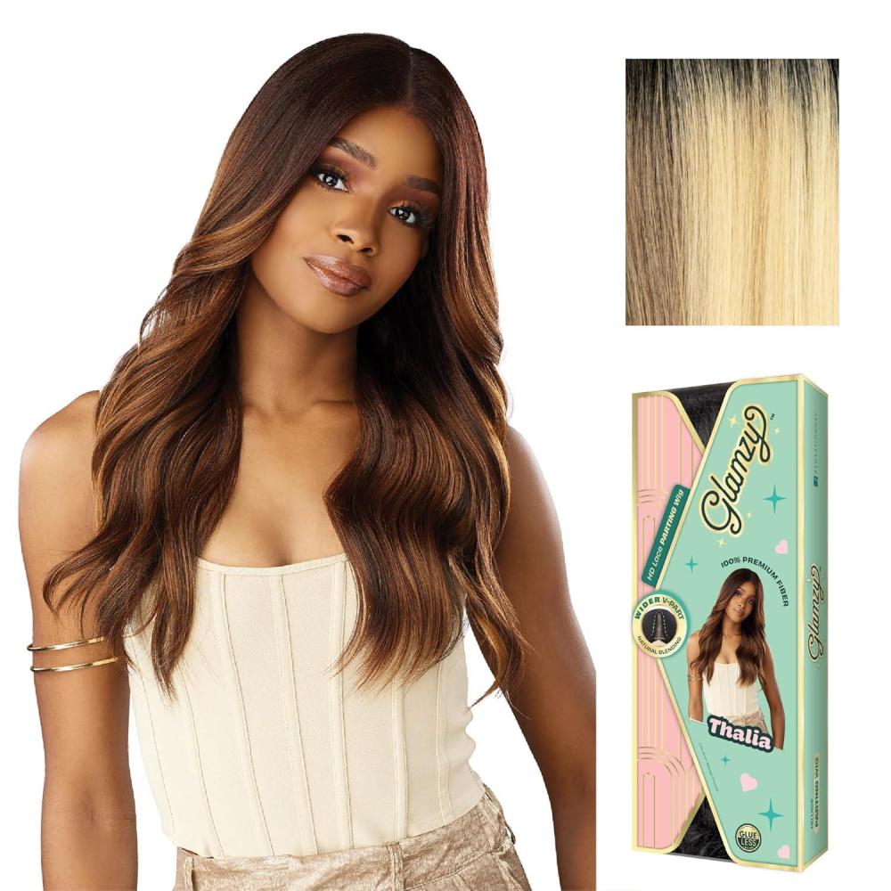 imageSensationnel Glamzy Lace Part Wig Thalia Glueless Hand Tied Wider V Parting Synthetic Hair 1 JETBLACKBALAYAGEVANILLABLONDE