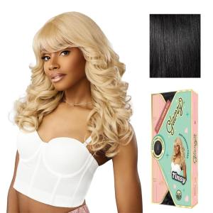 Sensationnel Glamzy Lace Crown Wig – Tinsy Glueless Hand Tied CrownArea Synthetic Hair (1 JETBLACK)(1 JETBLACK)