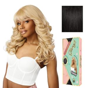 Sensationnel Glamzy Lace Crown Wig – Tinsy Glueless Hand Tied CrownArea Synthetic Hair (1 JETBLACK)(1B OFFBLACK)