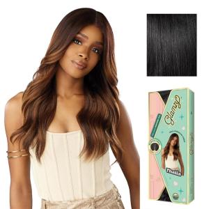 Sensationnel Glamzy Lace Part Wig – Thalia Glueless Hand Tied Wider V Parting Synthetic Hair (1 JETBLACK)(1 JETBLACK)