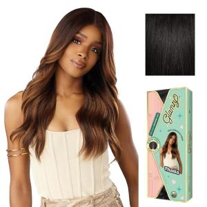 Sensationnel Glamzy Lace Part Wig – Thalia Glueless Hand Tied Wider V Parting Synthetic Hair (1 JETBLACK)(1B OFFBLACK)