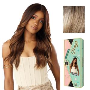 Sensationnel Glamzy Lace Part Wig – Thalia Glueless Hand Tied Wider V Parting Synthetic Hair (1 JETBLACK)(BALAYAGEASHBLONDE)