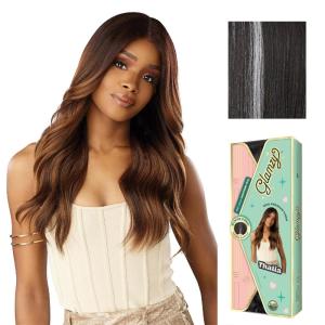 Sensationnel Glamzy Lace Part Wig – Thalia Glueless Hand Tied Wider V Parting Synthetic Hair (1 JETBLACK)(BALAYAGEPLATINUM)
